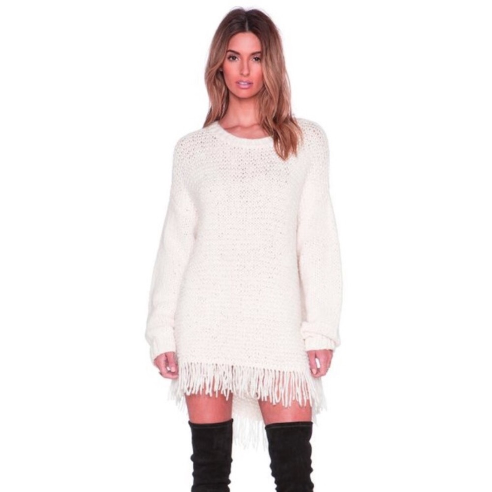 Elizabeth & James Cream Sweater with Fringe